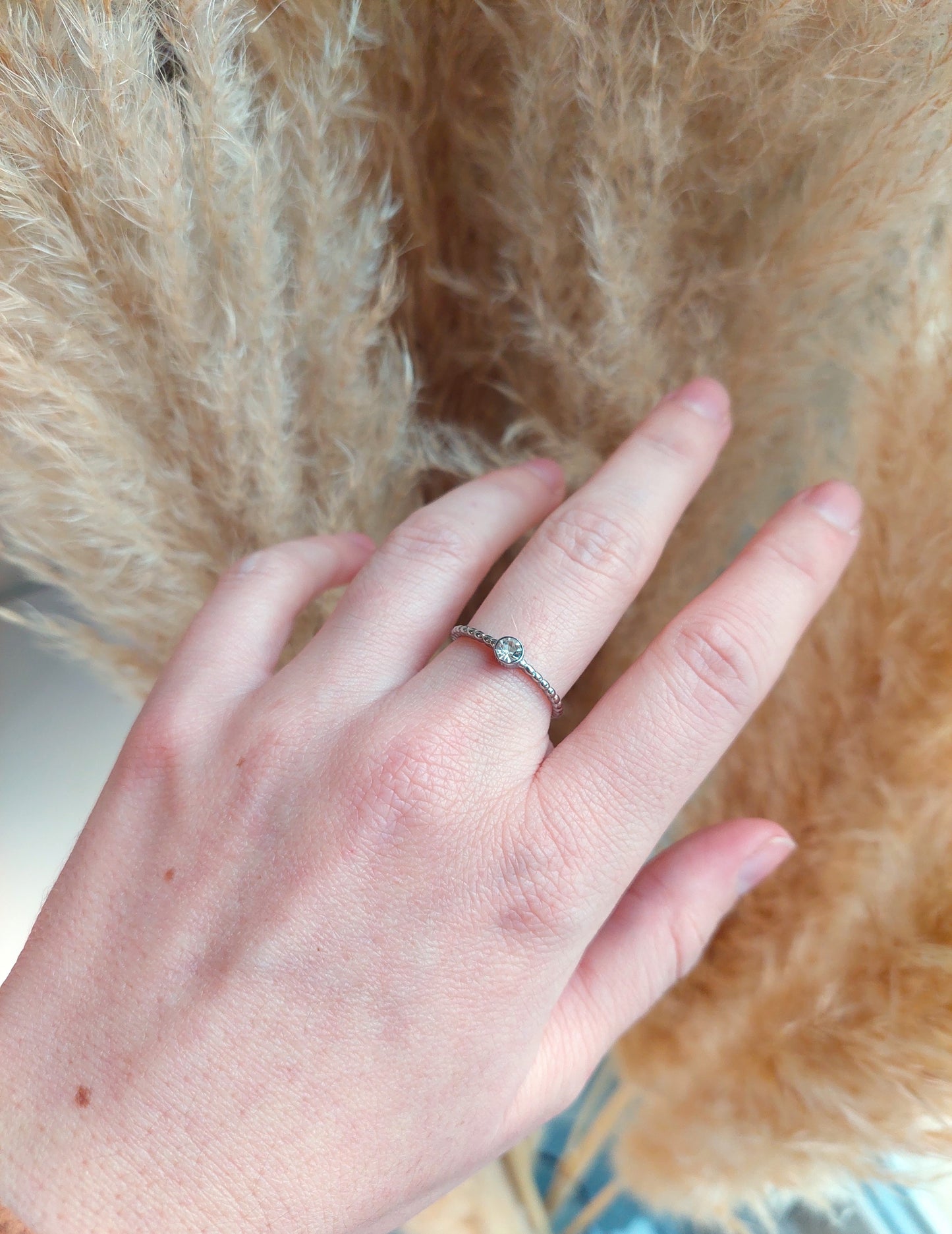 Bague en acier inoxydable argenté avec strasse