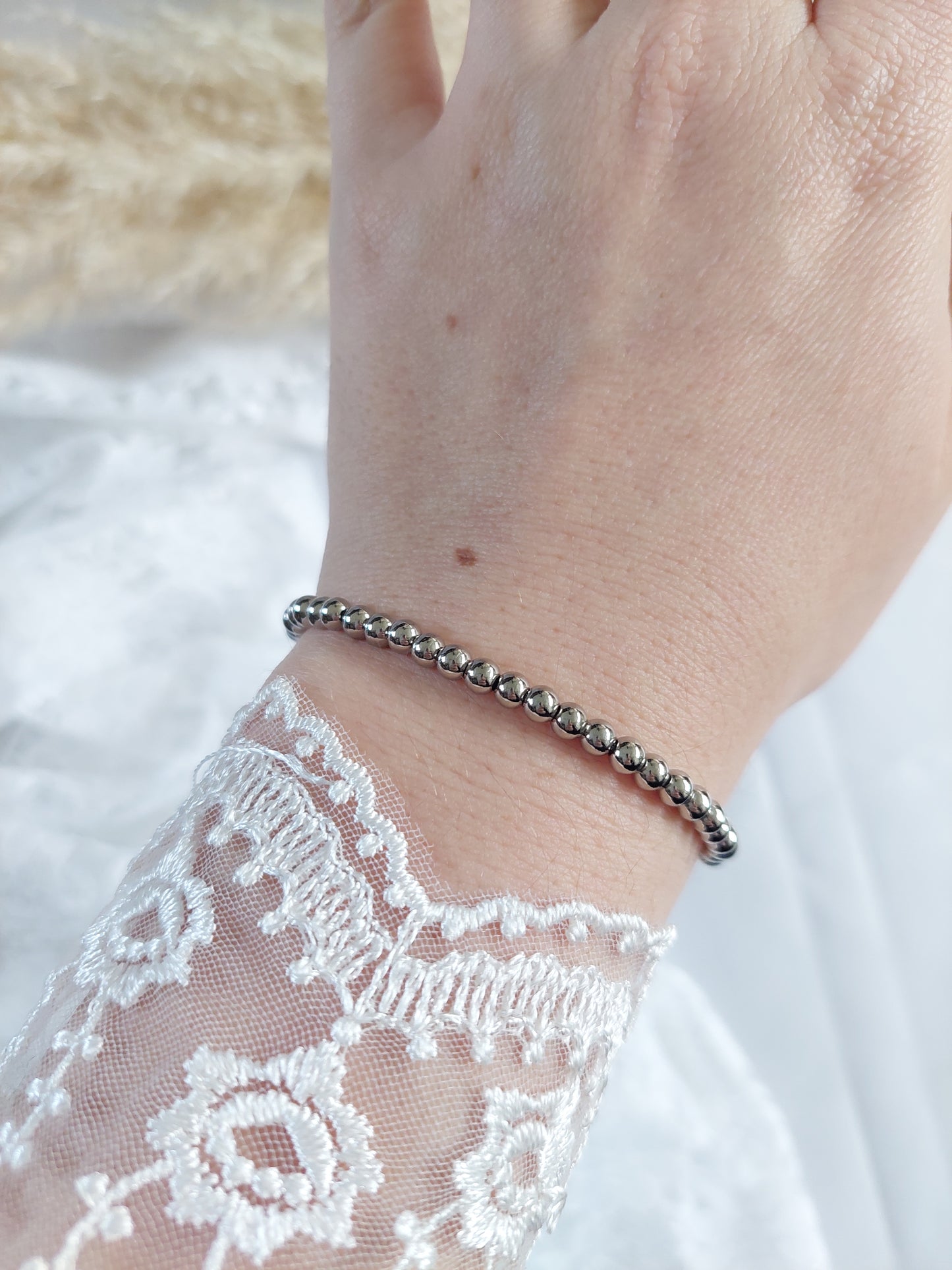 bijoux bracelet élastique avec des perles rondes en acier inoxydable