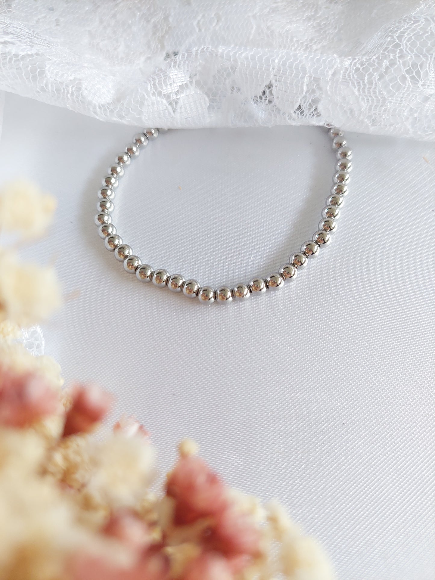bijoux bracelet élastique avec des perles rondes en acier inoxydable