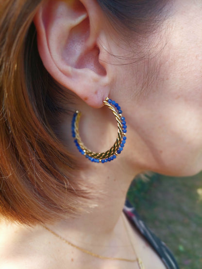 boucles d'oreilles créole avec des pierres naturels