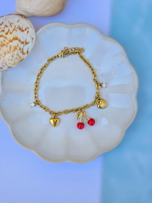 bracelet breloque avec breloque en formes de cerises